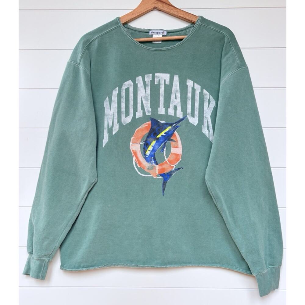 Firstport Weathered Series Montauk Swordfish Crewneck Sweatshirt Distressed M